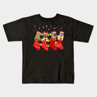 German Shepherd Stocking Christmas Lights Funny Socks Xmas Kids T-Shirt